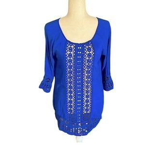 Solitaire Swim Royal Blue Lace Coverup Boho Top Size S